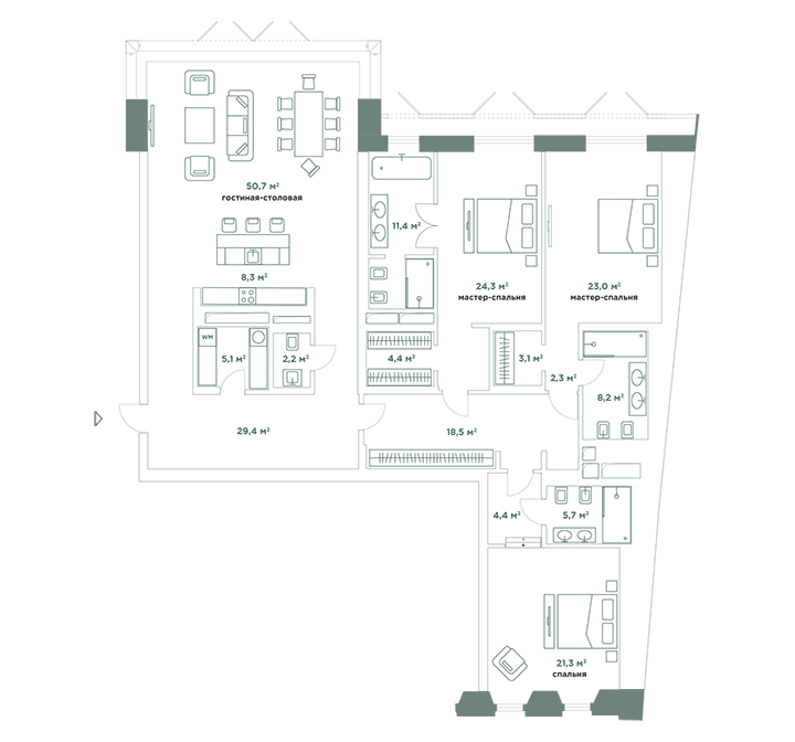 Квартиры с 3 спальнями